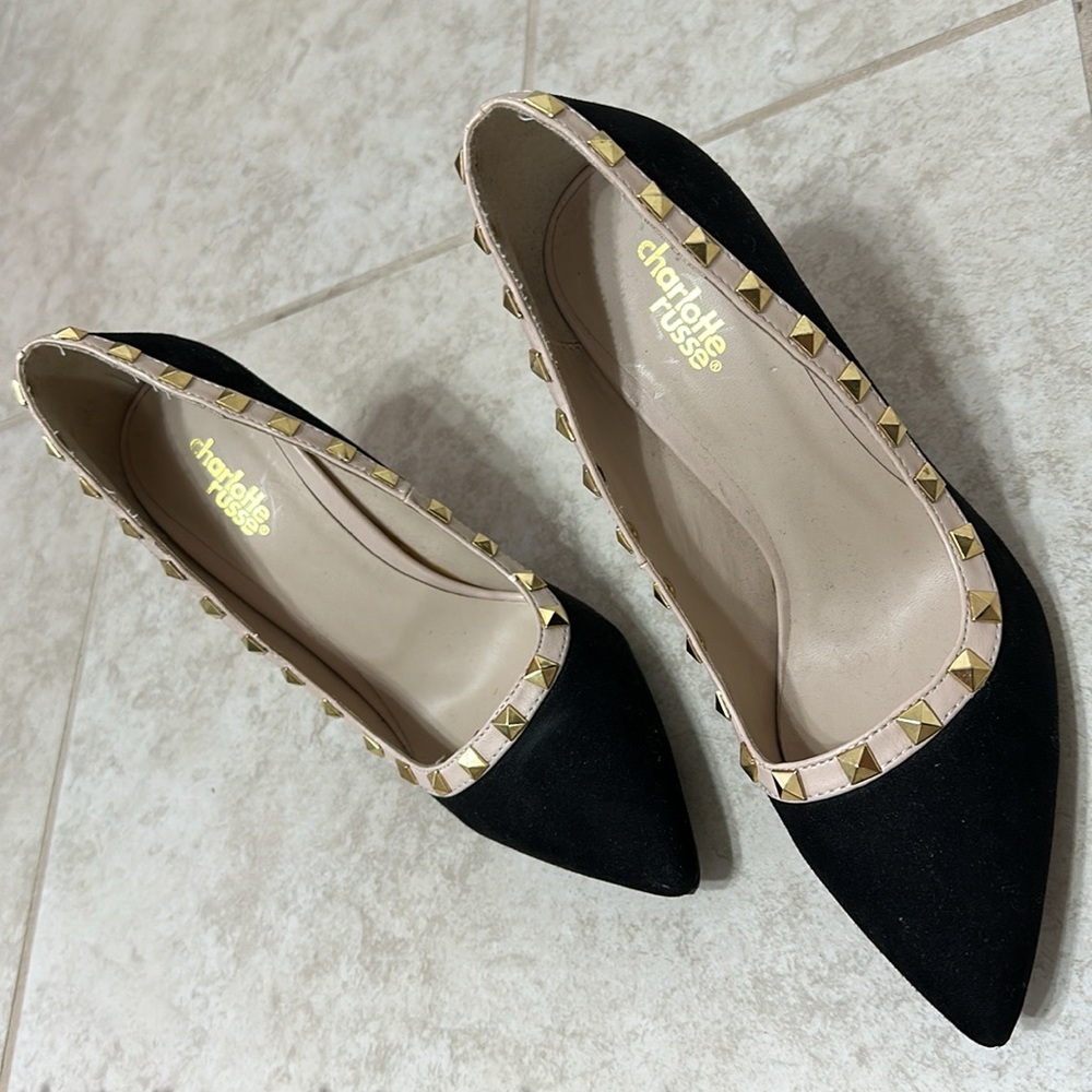 Charlotte Russe Black Studded Heels NEW Sz 8 - Picture 3 of 6